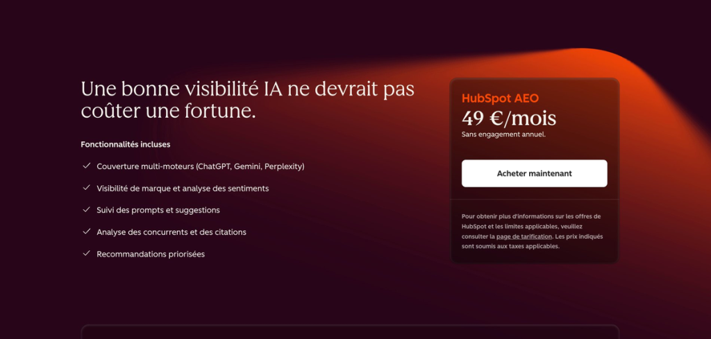 tarif de l'outil hubspot AEO